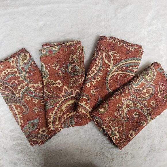 NWT Harvest Season Nutmeg Paisley Boho Thanksgiving Holiday Dinner Napkins x4 - Picture 1 of 14